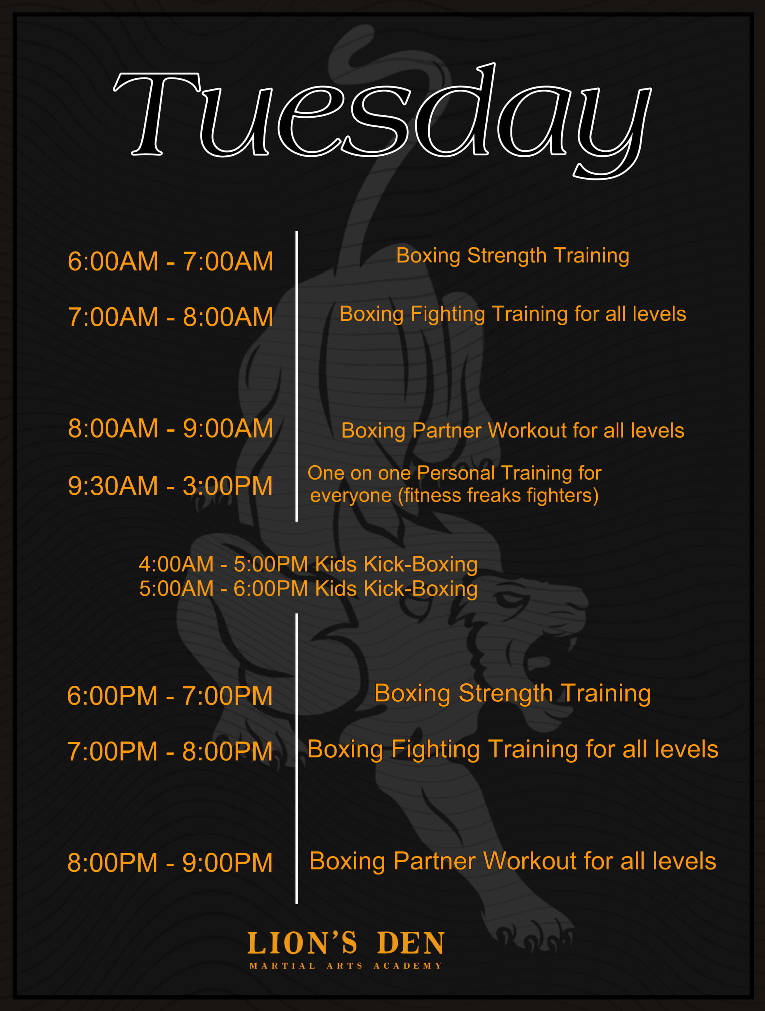 training schedule